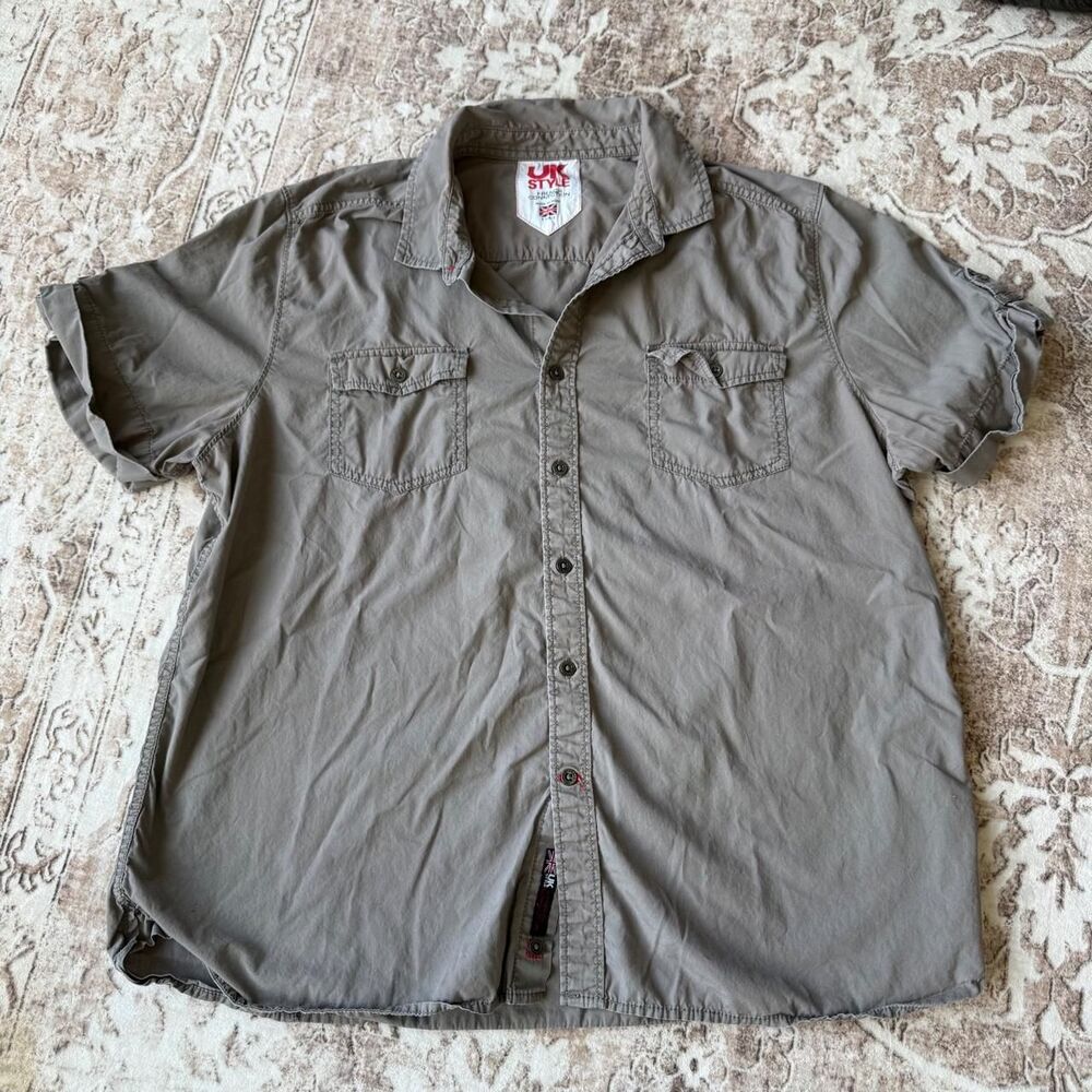 UK Style French Connection Khaki Color Short Sleeve Button Up Shirt